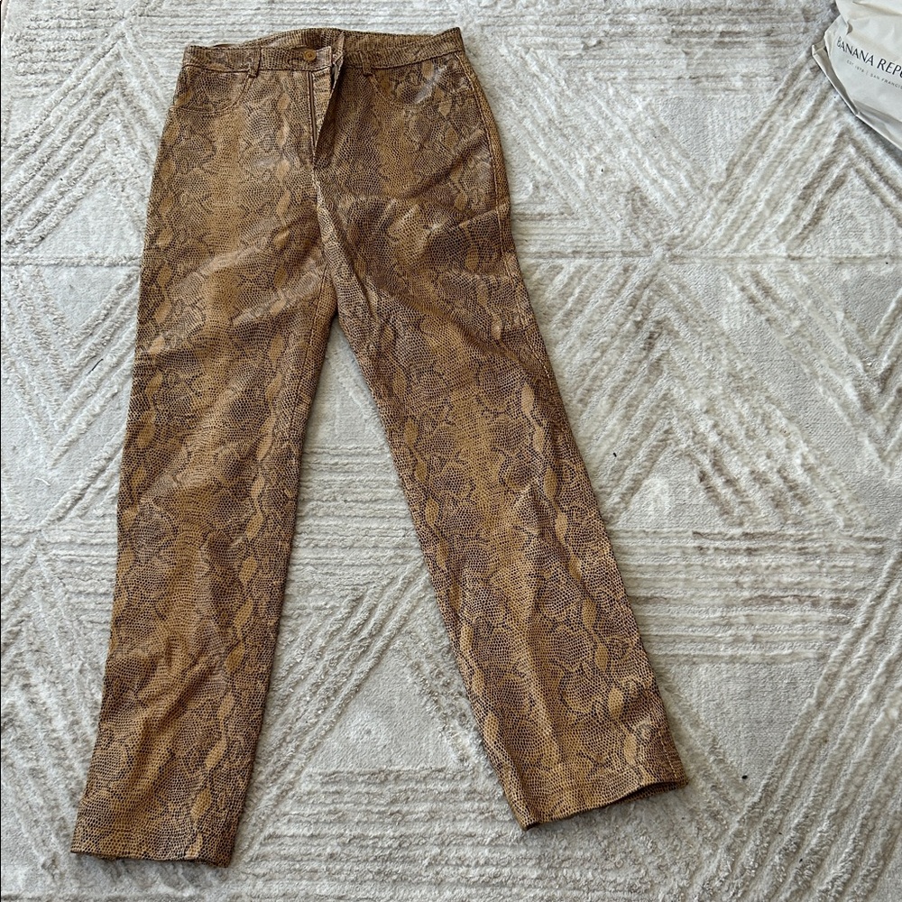 Snake Print Genuine Leather Pants